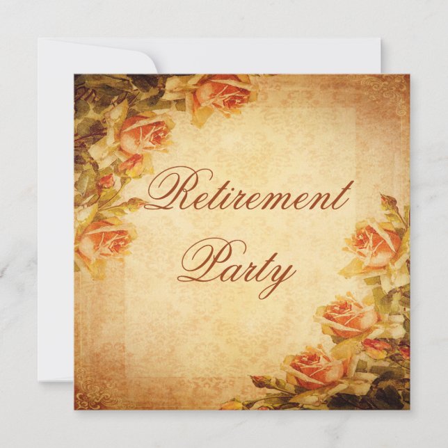 Invitation Vintage Damask Shabby Chic Peach Roses retraite (Devant)
