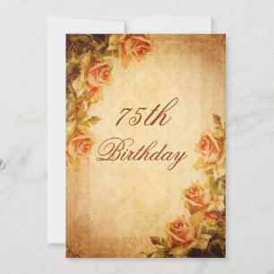 Invitation Vintage Damask Shabby Chic Roses de Pêche 75ème