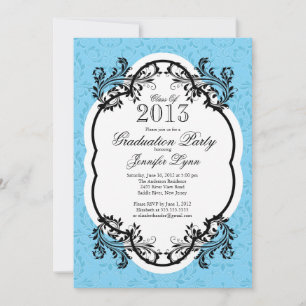 Invitation Vintage Damask Stylish Blue Graduation Party
