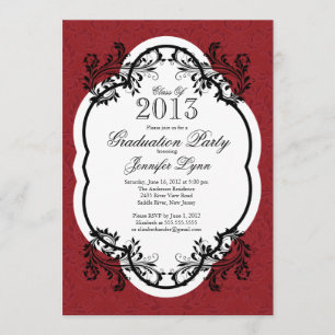 Invitation Vintage Damask Stylish Red Graduation Party