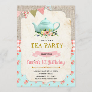 Invitation vintage d'anniversaire de thé