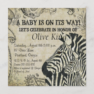 Invitation vintage de baby shower de zèbres