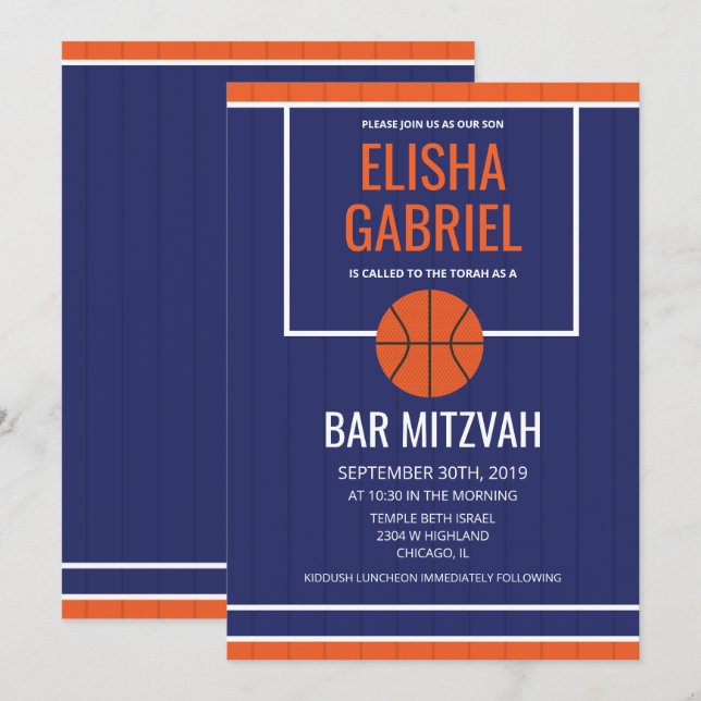 Invitation vintage de Bar Mitzvah de basketball (Devant / Derrière)