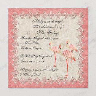 Invitation vintage de bébé de Flamants roses de