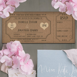 Invitation vintage De Billet Mariage Kraft Avec RS