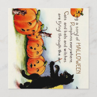 Invitation vintage de chat de citrouilles de chant