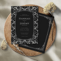 Invitation vintage de dentelle noire et blanche