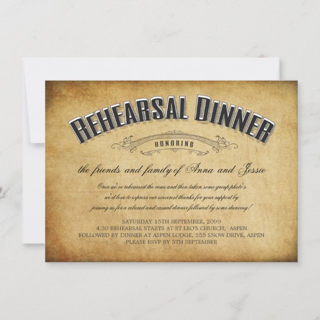 Invitation vintage de dîner de répétition de (Devant)