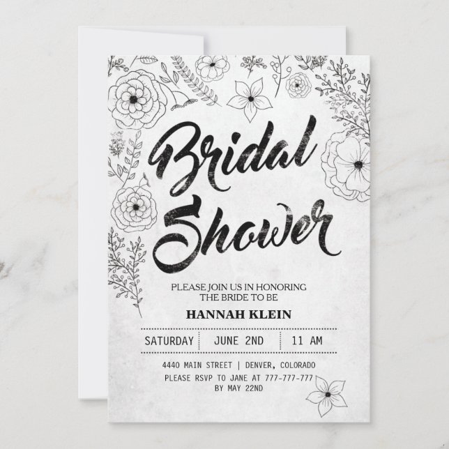 Invitation vintage de douche nuptiale noire et bla (Devant)