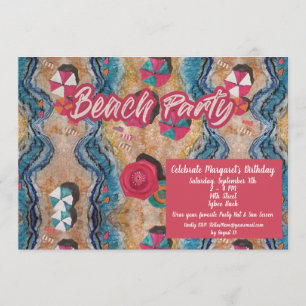 Invitation vintage de fête d'anniversaire de plage