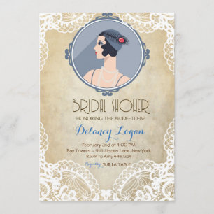 Invitation vintage de Fête de la mariée de Gatsby