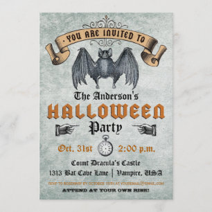 Invitation vintage de Halloween de batte de