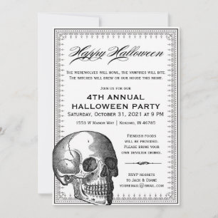 Invitation vintage de Halloween de crâne noir et