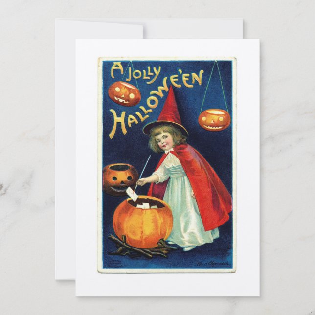 Invitation vintage de Hallowe'en de fille et de (Devant)