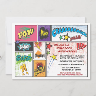 Invitation vintage de la bande dessinée Super Hero