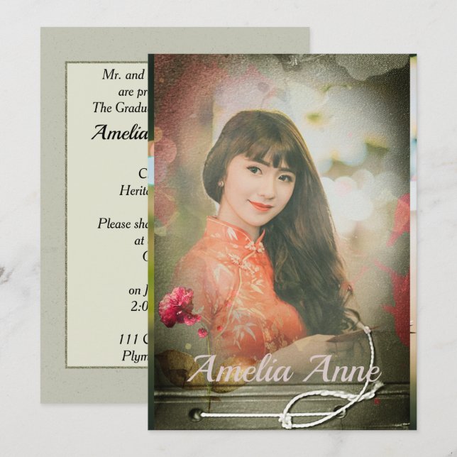 Invitation vintage de la fête de graduation photo (Devant / Derrière)