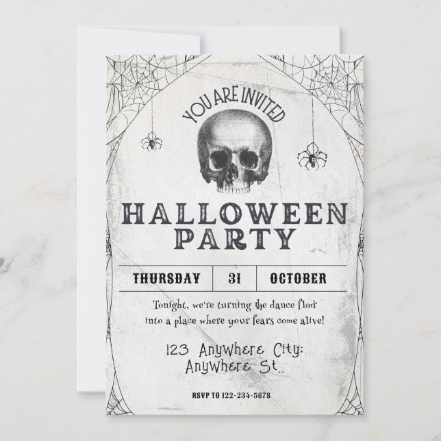 Invitation Vintage de la fête du crâne d'Halloween (Devant)