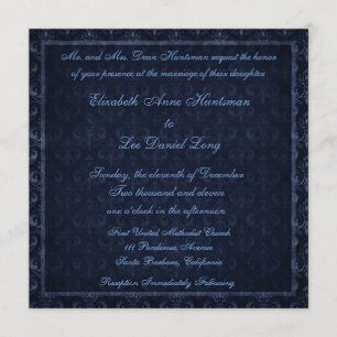 Invitation vintage de mariage damassé de bleu