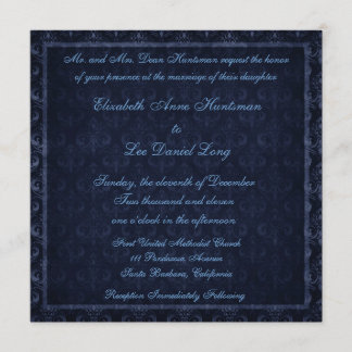 Invitation vintage de mariage damassé de bleu