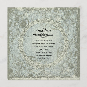 Invitation vintage de mariage damassé de gris bleu