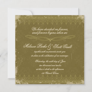 Invitation vintage de mariage damassé de vert