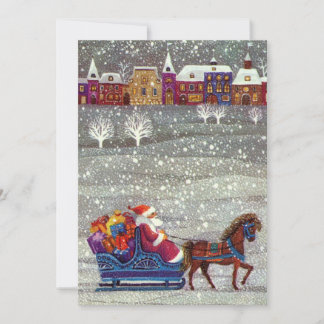 Invitation vintage de Noël, traîneau du Père Noël