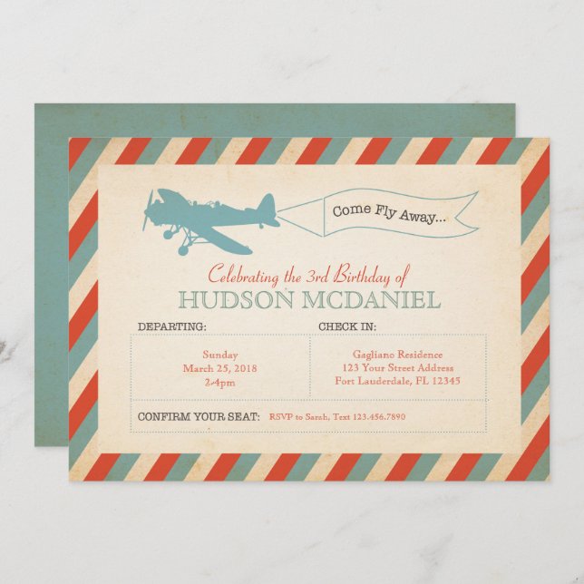 Invitation vintage de partie d'anniversaire de (Devant / Derrière)