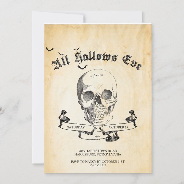 Invitation vintage de partie de Goth Halloween (Devant)