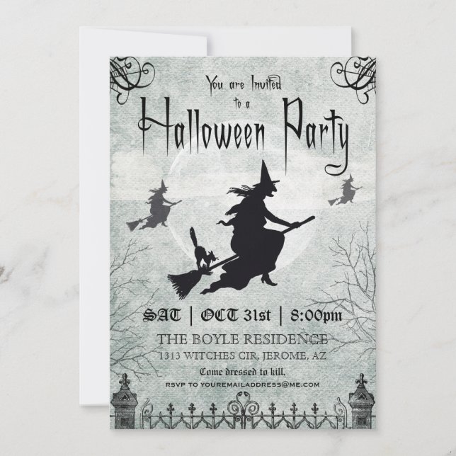 Invitation vintage de partie de Halloween de (Devant)