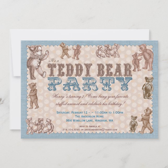Invitation vintage de partie d'ours de nounours de (Devant)