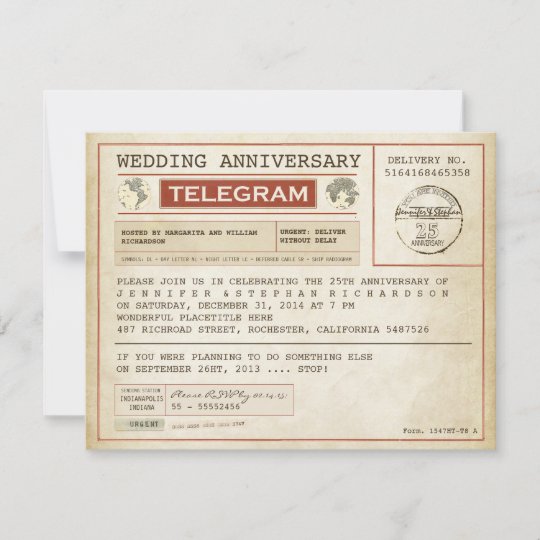 Invitation Vintage De Telegramme D Anniversaire De Zazzle Fr