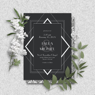 Invitation vintage Déco Blanc Noir