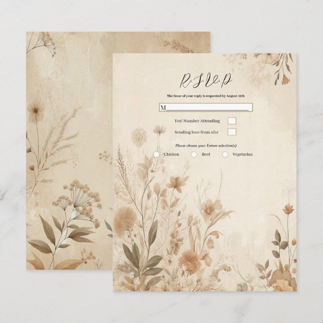 Invitation Vintage Delicate Floral Botanical Mariage Boho (Devant / Derrière)