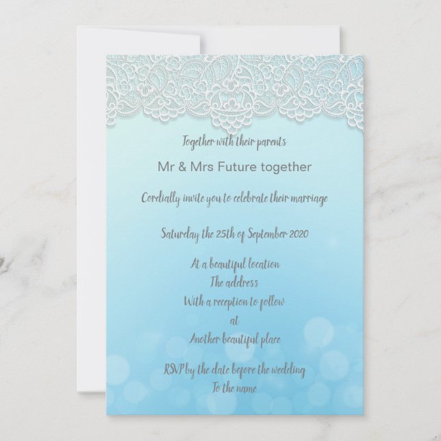 Invitation Vintage dentelle bleu aqua élégant mariage invitat (Devant)