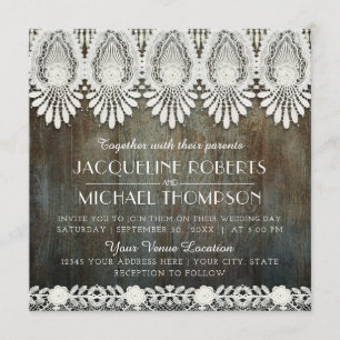Invitation Vintage dentelle grange bois rustique Pays occiden