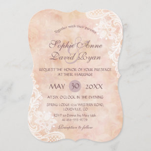 Invitation Vintage dentelle Rose Vieux papier Mariage Invite
