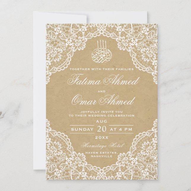 Invitation Vintage dentelle russe musulmane Mariage musulman (Devant)