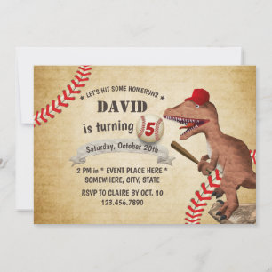 Invitation Vintage Dinosaur Baseball 5e anniversaire