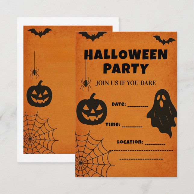 Invitation vintage du parti Halloween | Icônes éff (Devant / Derrière)