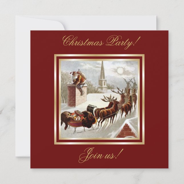 Invitation vintage du Père Noël Reindeer Sleigh (Devant)