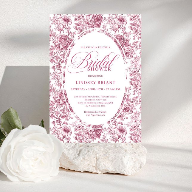 Invitation Vintage Dusky Pink French Toile Bridal Shower (Vintage Dusky Pink French Toile Bridal Shower Invite)