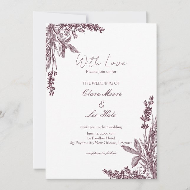 Invitation Vintage Dusty Lavender Herb Wedding  (Devant)