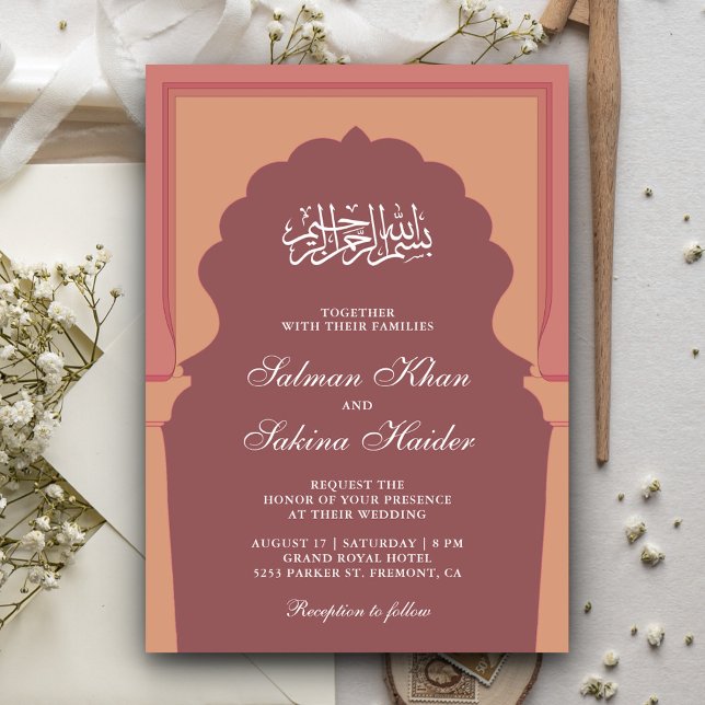 Invitation Vintage Dusty rose musulman Mihrab Mariage musulma (Créateur téléchargé)