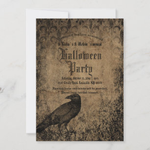 Invitation Vintage Eerie Gothique Éffrayante Raven Halloween