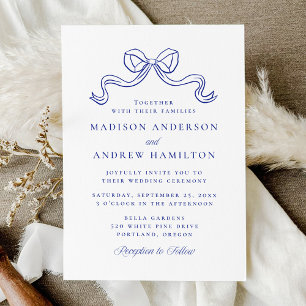 Invitation Vintage Elegance Antique Blue Bow Mariage