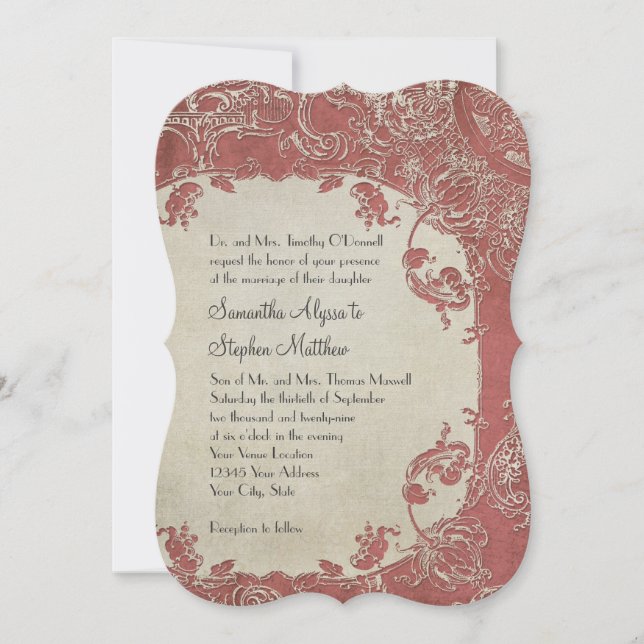 Invitation Vintage Elegance Mariage Toile Floral Damask (Devant)
