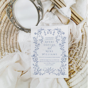 Invitation Vintage Eleganse Dusty Blue Flowers Cadre Mariage