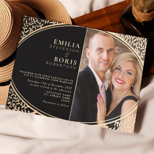 Invitation Vintage Elegant Black Gold Mariage