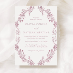 Invitation Vintage Elegant Blush Dusty Rose Mariage de couron