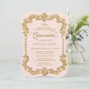 Invitation Vintage Élégant Blush Rose Or Tiara Quinceanera